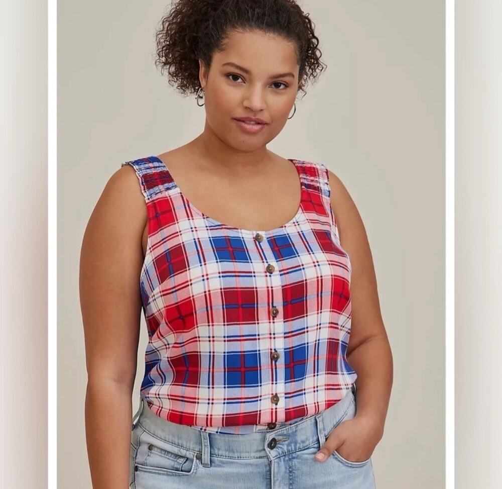 Torrid Red White Blue Button Up Sleeveless Patriotic Tank Size 0XL summer